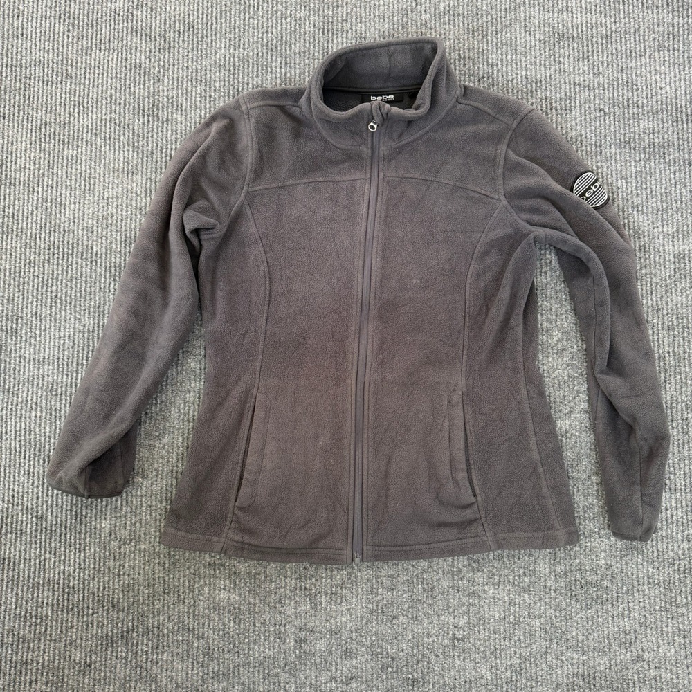 Bebe Sport Women Full Zip Fleece Jacket Size M Gray Mock Neck Activewear Layer M
